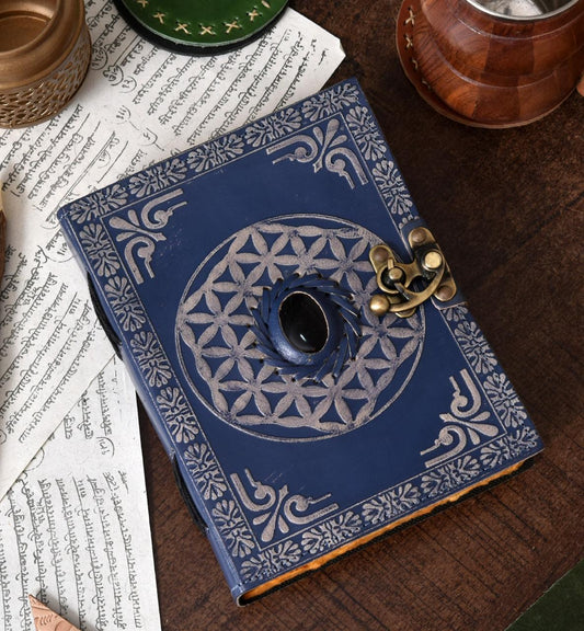 Lapis 3 Moon Celtic Grimoire Book of Shadows } Handmade Paper Notebook Leather Journal | Personalised Gift for Women & Men | Birthday, Wedding & Anniversary Gifts