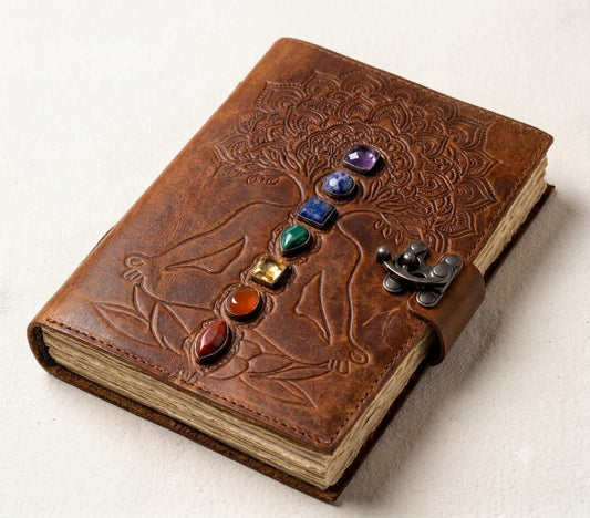 Seven Stone Chakra Leather Journal | Personalised Gift for Women & Men | Birthday, Wedding & Anniversary Gifts